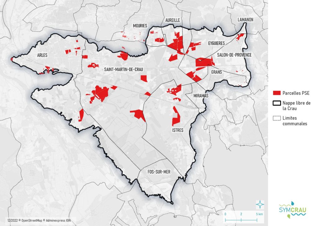 Carte des parcelles concernées par les PSE en Crau